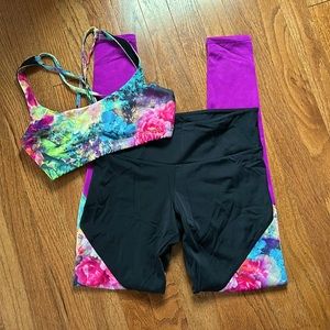 Onzie Floral Print Color Block Full Length Leggings